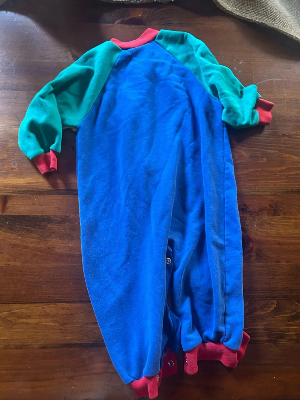 Healthtex Blue Baby Romper with Red Patch and Yellow Snaps